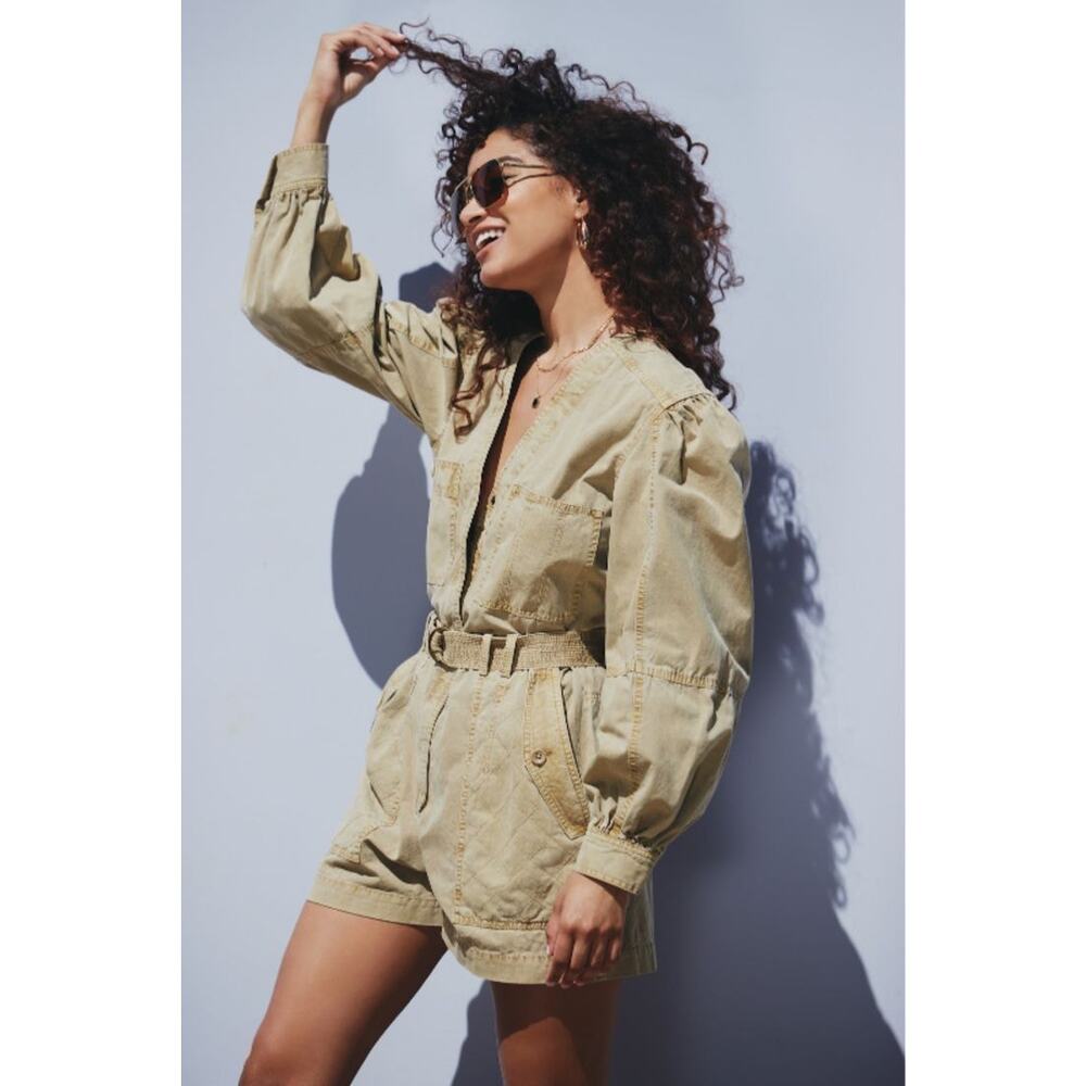 Ulla Johnson Women's Cameron V-Neck Puff Sleeve Romper EUC Sz 4